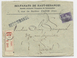 FRANCE SEMEUSE 35C LETTRE REC COVER ENTETE SULTANATS DU HAUT OUBANGUI PARIS VIIIE 1914 - Storia Postale