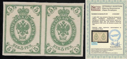 Finland Grand Duchy 1901 RARE 5p Stamp Horiz Pair Without Glue Imperforate Without Background Pattern With Certificate - Ongebruikt
