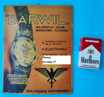 DARWIL Superautomatic 57 Rubis ... Swiss Watch - Vintage Cardboard Advertising Sign * Publicitaire Vintage En Carton - Paperboard Signs