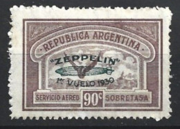 Argentina 1930 Zeppelin Green Overprint 90c MH Stamp - Ungebraucht