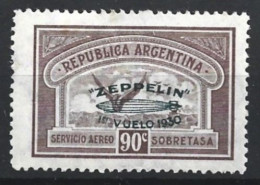 Argentina 1930 Zeppelin Green Overprint 90c MH Stamp (2) - Neufs