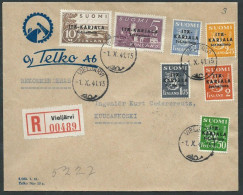 Finland 1941 WWII Occupation Of East Karelia Military Government RARE Full First Set FDC By Real Registered Letter - Militari