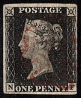 GBR SC #1 U (N,F) 1840 Q Victoria 4 Margins (close @ LR) W/red Cancel CV $375.00 - Used Stamps