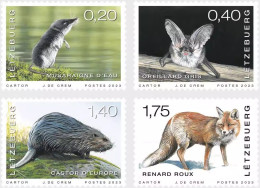 Luxembourg 2023 Fauna/Animals —Water Shrew/Grey Long-eared Bat/Eurasian Beaver/Red Fox Stamps 4v MNH - Neufs