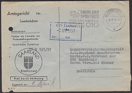 Saarland "Frei Durch Ablösung" Saarbrücken MWSt. "Saarland Sporttotto Ansage ..." 1957 Amtsgricht - Cartas & Documentos