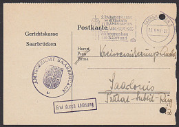 Saarland "Frei Durch Ablösung" Saarbrücken 1955 Gerichtskasse Dienstsiegel MWSt. 2. Bauaustellung Im Bexbacher .."  - Briefe U. Dokumente