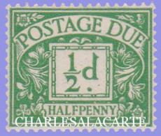 GREAT BRITAIN 1937  EDWARD 8  POSTAGE DUE  ½d. EMERALD  S.G. D 19  U.M. - Taxe