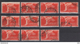 REPUBBLICA:  1945/52  EX. DEMOCRATICA  R. -  £. 25  ARANCIO  US. -  RIPETUTO  11  VOLTE  -  SASS. EX 28 - Express/pneumatic Mail