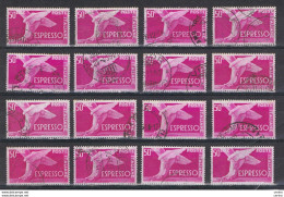 REPUBBLICA:  1955/56  EX. DEMOCRATICA  ST. -  £. 50  LILLA  ROSA  US. -  RIPETUTO  16  VOLTE -  SASS. EX 33 - Correo Urgente/neumático