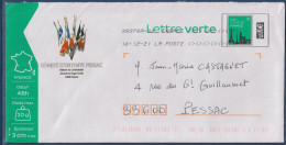 Enveloppe Entier Lettre Verte 20g Comité Entente Anciens Combattant De Pessac Oblitér Illustration Drapeaux Associations - Listos A Ser Enviados : Réplicas Privadas