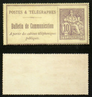 TELEPHONE N° 22 10c Violet NEUF NSG TB Cote 95€ - Telegraph And Telephone