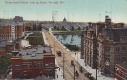 Canada CPA Government Street Looking South, Victoria Ont. Valentine & Sons Flamme 'Exhibition' VANCOUVER 1914 (2 Scans) - Victoria