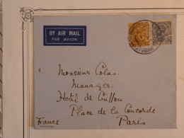 BS4 INDIA  BELLE  LETTRE  RARE 1937  BOMBAY A  PARIS+COLL. HOTEL CRILLON +FRANCE+ AFF PLAISANT++++ - 1936-47 Roi Georges VI