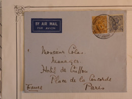 BS4 INDIA  BELLE  LETTRE  RARE 1937  BOMBAY A  PARIS+COLL. HOTEL CRILLON +FRANCE+ AFF PLAISANT++++ - 1936-47 King George VI