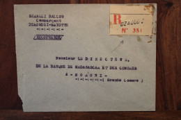 1956 Dzaoudzi Mayotte Pour Moroni Grande Comore Banque Madagascar  Cover Recommandé Registered Reco R - Autres & Non Classés