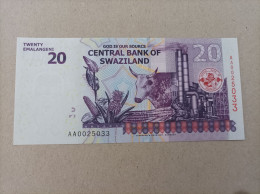 Billete De Swaziland De 20 Emalangeni, Serie AA0025033, Año 2010, UNC - Swasiland