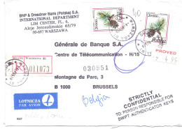 Bank Mail Poland Registered Letter Recommandée From Warszawa To Bruxelles Belgium 1995 - Covers & Documents