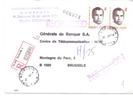 Bank Mail Poland Registered Letter Recommandée From Szczecin To Bruxelles Belgium 1992 - Covers & Documents