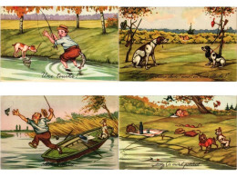 HUNTING FISHING HUMOR COMIC, 33 Old Postcards Pre-1950 (L6206) - Colecciones Y Lotes