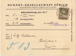 Schweiz Suisse 1918: Zu+Mi 139 Yv 140 NN-Karte (remboursement) DUNANT-GESELLSCHAFT O ZÜRICH 3.IV.18  (Zu CHF 4.00) - Henry Dunant