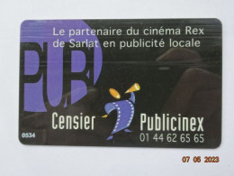 CINECARTE CARTE CINEMA CINE CARD BANDE MAGNETIQUE  CINEMA REX A SARLAT  24 DORDOGNE  CENSIER PUBLICINEX - Bioscoopkaarten