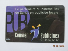 CINECARTE CARTE CINEMA CINE CARD BANDE MAGNETIQUE  CINEMA REX A SARLAT  24 DORDOGNE  CENSIER PUBLICINEX - Entradas De Cine