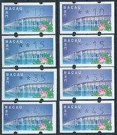 MACAU ATM LABELS, 1999+2000 LOTUS FLOWER BRIDGE ISSUE + REPRINT, BOTH BOTTOM SET. INK COLOR IS DIFFERENT TO EACH SET - Distribuidores