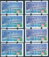 MACAU ATM LABELS, 1999+2000 LOTUS FLOWER BRIDGE ISSUE + REPRINT, BOTH BOTTOM SET. INK COLOR IS DIFFERENT TO EACH SET - Automatenmarken