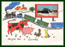CPSM 61 Une Grosse Bise D' Ecouché écrite 1971 (léger Pli) Char Train Cochon Lapin Vache Coq - Ecouche