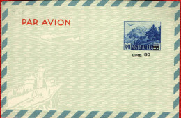 SAN MARINO - 1951 - AEROGRAMMA CON SOVRASTAMPA NUOVO VALORE - 80 LIRE SU 55 - MNH - Airmail