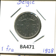 1 FRANC 1928 DUTCH Text BELGIQUE BELGIUM Pièce #BA471.F - 1 Franc