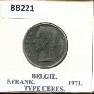 5 FRANCS 1971 DUTCH Text BELGIQUE BELGIUM Pièce #BB221.F - 5 Francs