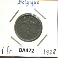 1 FRANC 1928 FRENCH Text BELGIUM Coin #BA472.U - 1 Franc