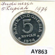 5 RUPIAH 1974 INDONESISCH INDONESIA Münze #AY863.D - Indonésie