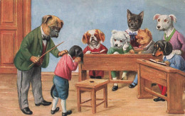 Chiens Humanisés * CPA Illustrateur * Maitre école Punition écoliers Enfants * Teckel Dachshund * Chien Dog Dogs - Perros