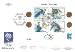 Norway Norge 1991  1994 Winter Olympics, Lillehammer - Norwegian Olympic Champions (III)   FDC - Storia Postale