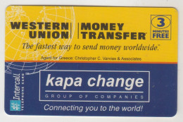 GREECE - Western Union 2 , Intercall Prepaid Card ,3 M, Used - Griechenland