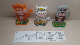 1996 Ferrero - Kinder Surprise - K96 37, 38, 39 - Monkey, Zebra And Dog - Complete Set + 3 BPZ's - Monoblocs