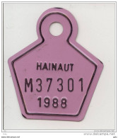 Plaque De Vélo  - Belgique / Province Hainaut 1988 - Plaques D'immatriculation