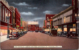 Iowa Waterloo West Fourth Street Looking East From Commercial Street At Night - Waterloo