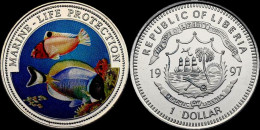 Liberia 1 Dollar 1997- Marine-life Protection Proof In Plastic Capsule - Liberia