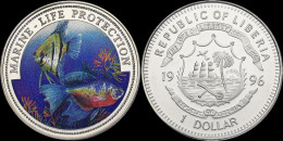 Liberia 1 Dollar 1996- Marine-life Protection Proof In Plastic Capsule - Liberia