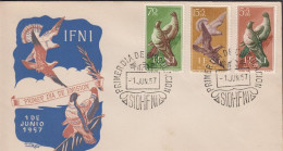 1957. IFNI. Beautiful FDC With Complete Set Birds Cancelled First Day Of Issue 1. JUN. 57... (MICHEL 164-166) - JF440047 - Ifni