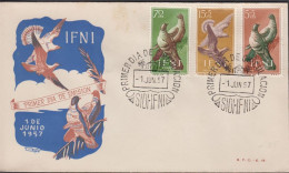 1957. IFNI. Beautiful FDC With Complete Set Birds Cancelled First Day Of Issue 1. JUN. 57... (MICHEL 164-166) - JF440051 - Ifni