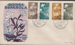 1956. GUINEA ESPANOLA. Beautiful FDC With Complete Set PRO INDIGENAS Cancelled First Day ... (michel 323-326) - JF440064 - Guinea Española