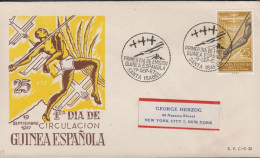 1957. GUINEA ESPANOLA. Beautiful FDC With Sport Motive With 25 PTAS Flight „Atlantida“ From M... (michel 333) - JF440072 - Guinea Española