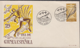 1957. GUINEA ESPANOLA. Beautiful FDC With Sport Motive With 25 PTAS Flight „Atlantida“ From M... (michel 333) - JF440075 - Guinea Española