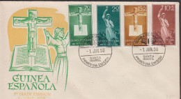 1958. GUINEA ESPANOLA. Beautiful FDC With Missionaire Motive With Complete Set Cancelled ... (michel 349-352) - JF440078 - Guinea Española