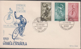 1959. GUINEA ESPANOLA. Beautiful FDC With Bicycle Motive With Complete Set Cancelled Firs... (michel 360-362) - JF440081 - Guinea Española