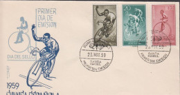 1959. GUINEA ESPANOLA. Beautiful FDC With Bicycle Motive With Complete Set Cancelled Firs... (michel 360-362) - JF440082 - Guinea Española